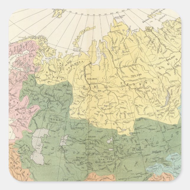 Pegatina Cuadrada Asia, sistemas fluviales europeos (Anverso)