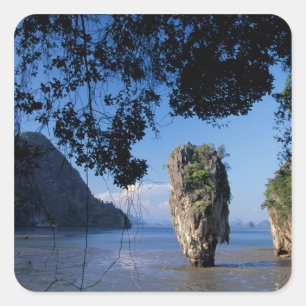 Pegatina Cuadrada Asia, Tailandia, Ao Phangnga NP, litoral, Karst