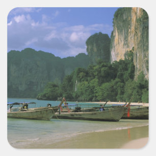 Pegatina Cuadrada Asia, Tailandia, Krabi. Playa West Railay,