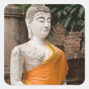Pegatina Cuadrada Asia, Tailandia, Siam, Buda en Ayutthaya