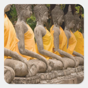 Pegatina Cuadrada Asia, Tailandia, Siam, Budas en Ayutthaya