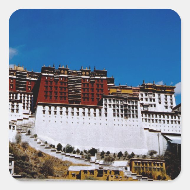 Pegatina Cuadrada Asia, Tíbet, Lhasa, Palacio Potala, alias Red 2 (Anverso)
