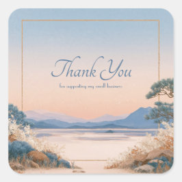 Pegatina Cuadrada Asian Landscape Sunrise Gold Frame Serene Vista