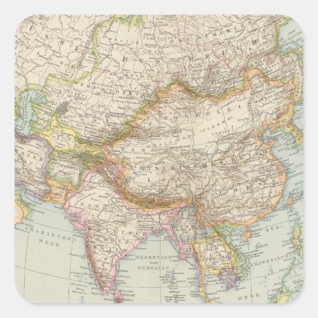 Pegatina Cuadrada Asien - Mapa de Asia (Anverso)