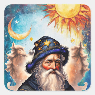 Pegatina Cuadrada Asistente Celestial Sol y Luna