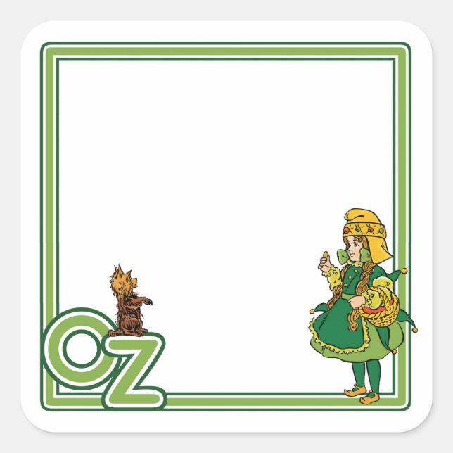 Pegatina Cuadrada Asistente de cosecha de Oz; Dorothy y Toto (Anverso)