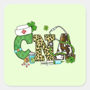 Pegatina Cuadrada Asistente de Enfermería certificado St. Patrick
