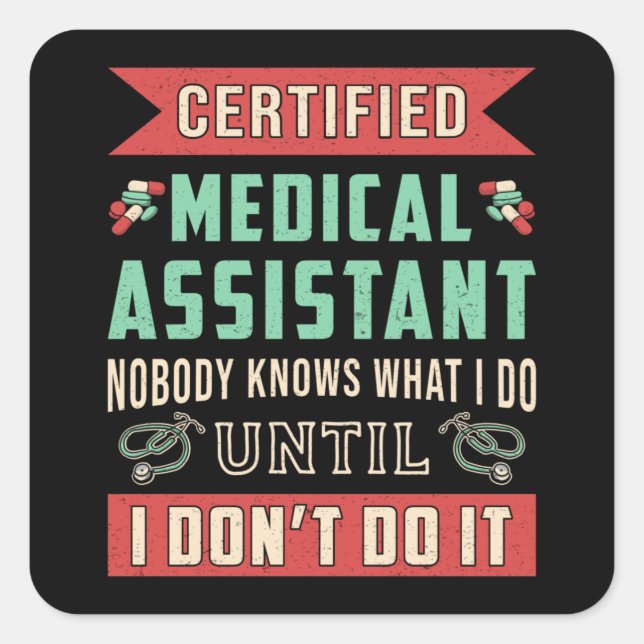 Pegatina Cuadrada Asistente médico certificado Médica Enfermera Funn (Anverso)