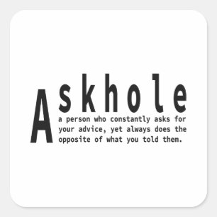 Pegatina Cuadrada Askhole - Definición de diccionario sarcástica