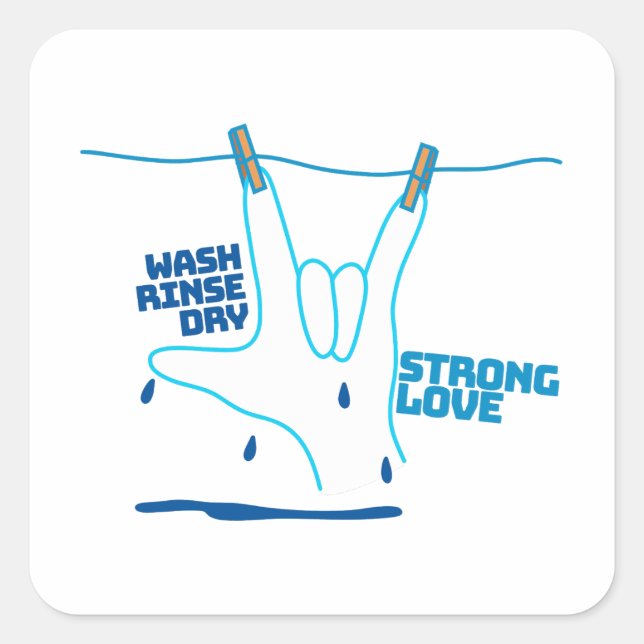 Pegatina Cuadrada ASL Design - Wash, Rinse, and Dry Love ILY (Anverso)