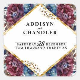 Pegatina Cuadrada Asombroso Boda de Peony con un toque de joyas