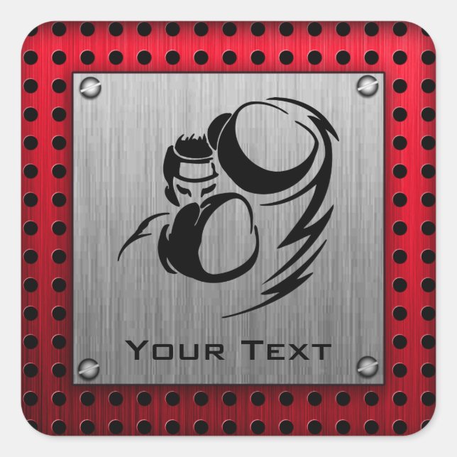 Pegatina Cuadrada Aspecto de aluminio cepillado Boxer (Anverso)