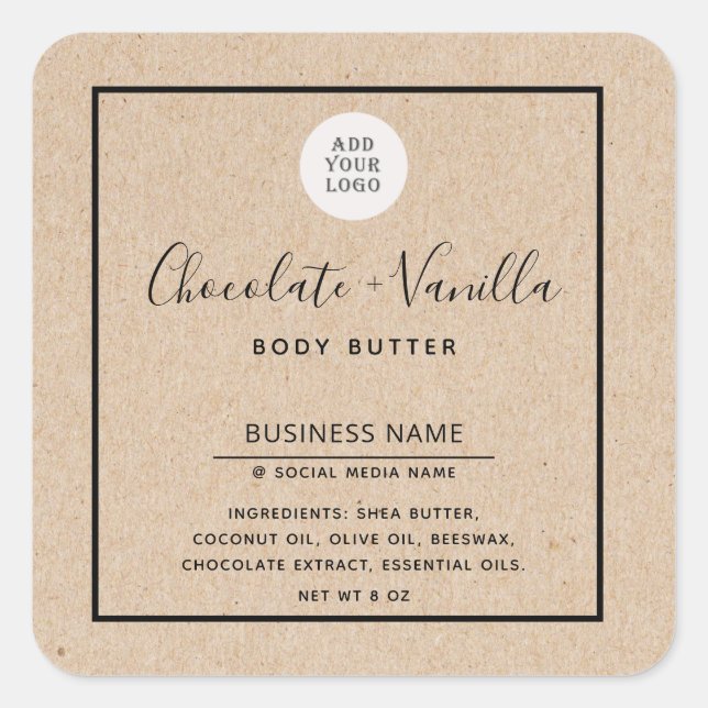 Pegatina Cuadrada Aspecto de papel kraft Tipografía moderna y sencil (Anverso)