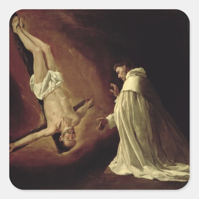 Pegatina Cuadrada Aspecto de San Pedro a San Pedro Nolasco (Anverso)