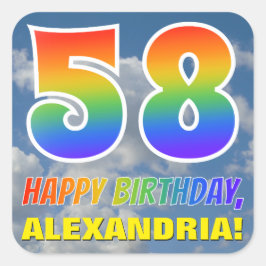 Pegatina Cuadrada Aspecto del arcoiris "58" y "FELIZ CUMPLEAÑOS", nu