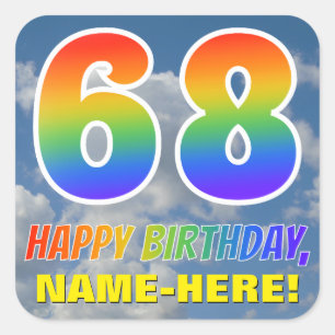 Pegatina Cuadrada Aspecto del arcoiris "68" y "FELIZ CUMPLEAÑOS", nu