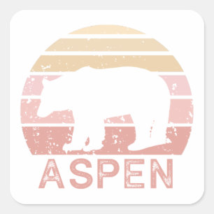 Pegatina Cuadrada Aspen Colorado Retro Bear