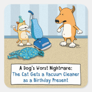 Pegatina Cuadrada Aspirador divertido del gato y del perro