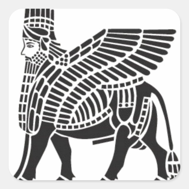 Pegatina Cuadrada Assyrian Lamassu (Anverso)