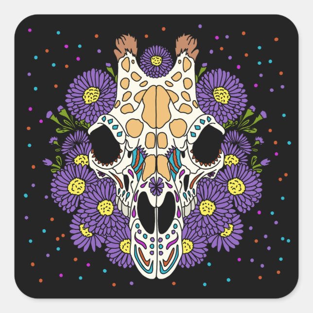 Pegatina Cuadrada Aster y Giraffe Skull de septiembre (Anverso)