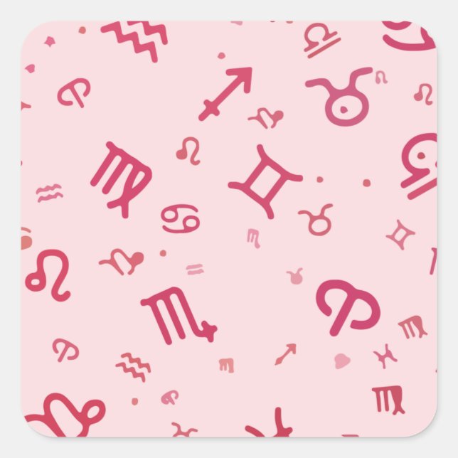 Pegatina Cuadrada Astrología rosa Rótulo de símbolos zodiaco (Anverso)