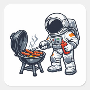 Pegatina Cuadrada Astronaut a la parrilla