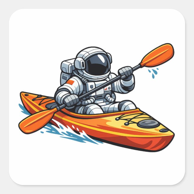Pegatina Cuadrada . Astronaut en kayak (Anverso)