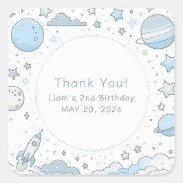 Pegatina Cuadrada Astronauta Azul Espacio Ultraterrestre Niños Cumpl