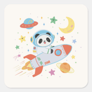 Pegatina Cuadrada astronauta azul y naranja Panda