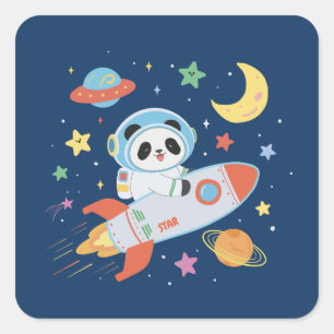 Pegatina Cuadrada astronauta azul y naranja Panda