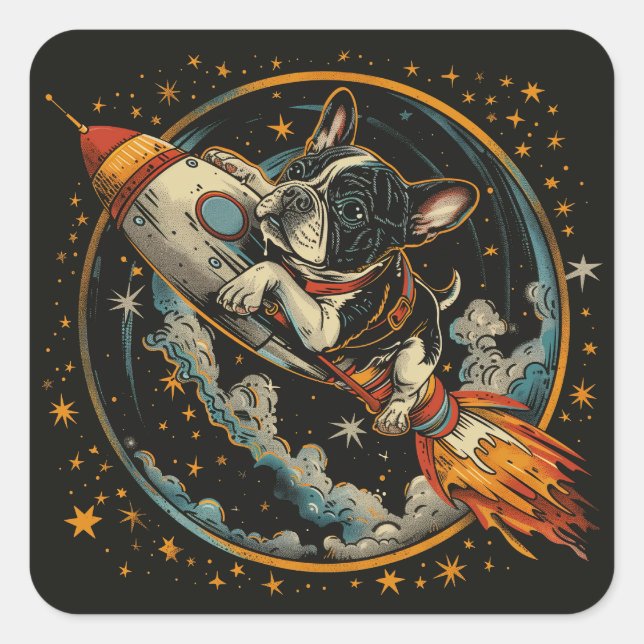 Pegatina Cuadrada Astronauta de Bulldog francés (Anverso)