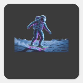 Pegatina Cuadrada Astronauta de neón patinando en la Luna