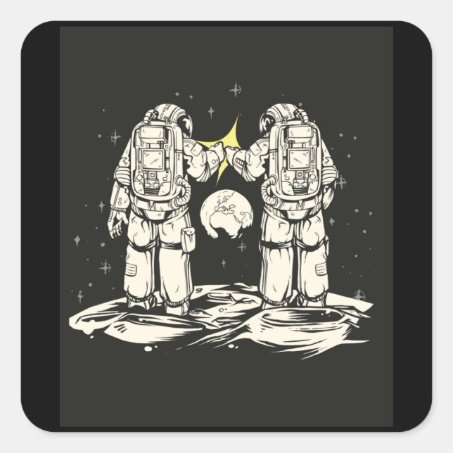 PEGATINA CUADRADA ASTRONAUTA DE PESO DE BOMBEO (Anverso)