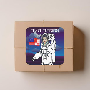 Pegatina Cuadrada Astronauta En La Luna Niño Del Espacio Ultraterres