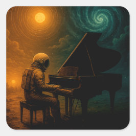 Pegatina Cuadrada Astronauta juega al piano en realidad dividida - s