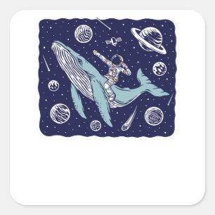 Pegatina Cuadrada Astronauta montando una ballena