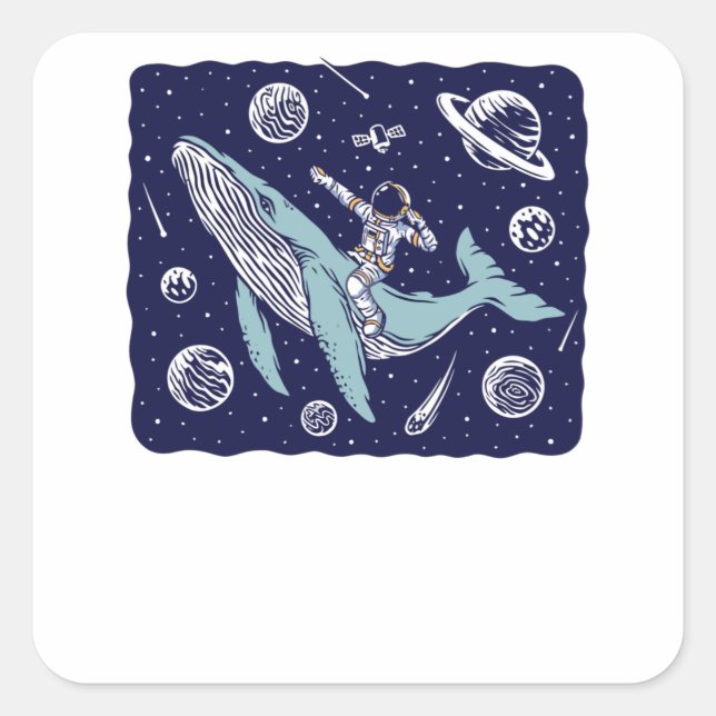 Pegatina Cuadrada Astronauta montando una ballena (Anverso)