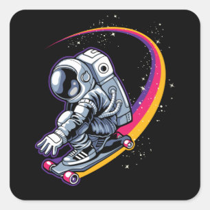 Pegatina Cuadrada Astronauta y monopatín