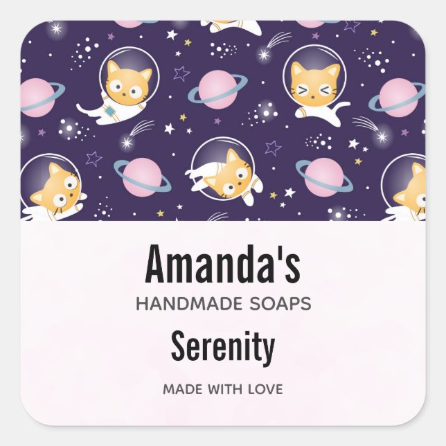 Pegatina Cuadrada Astronautas de gatos gatos gatitos lindo Patrón ne (Anverso)