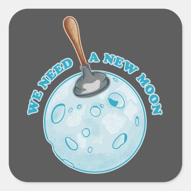 Pegatina Cuadrada Astronomía divertida de luna nueva (Anverso)