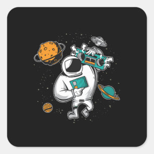 Pegatina Cuadrada Astronomía Moon Music Lover Radio Space Universo