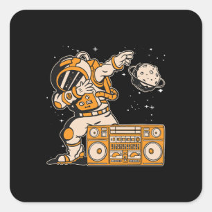 Pegatina Cuadrada Astronomía Música Lover Radio Espacio Luna Univers