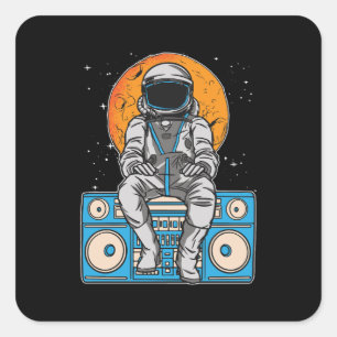 Pegatina Cuadrada Astronomía Radio Espacio Música Lover Stars Univer
