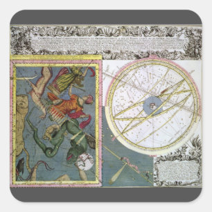 Pegatina Cuadrada Astronomía Vintage, trayectoria del cometa por Mat