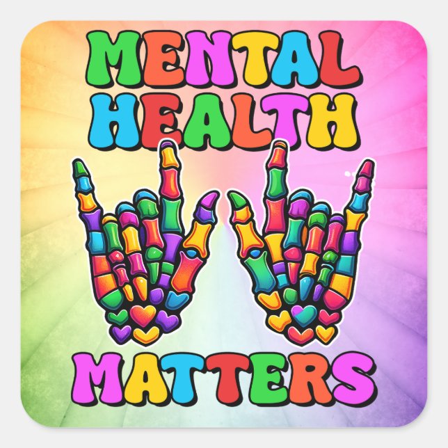Pegatina Cuadrada Asuntos de salud mental (Anverso)