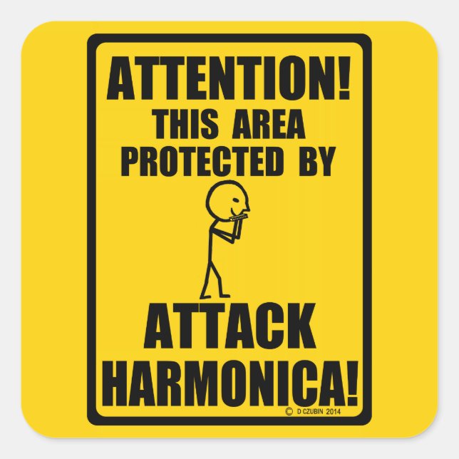 Pegatina Cuadrada Atacar a Harmonica (Anverso)