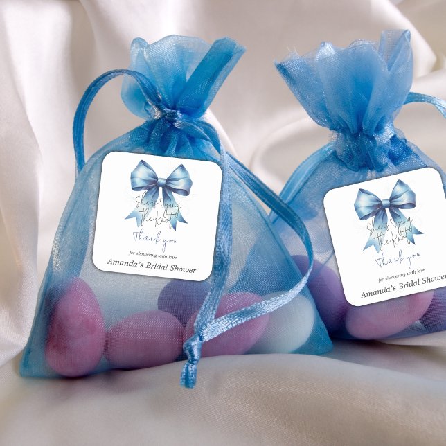 Pegatina Cuadrada Atando el Nudo Arco Azul Bridal Shower (Subido por el creador)