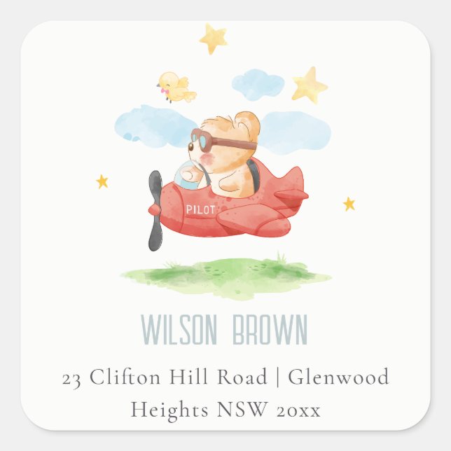 Pegatina Cuadrada Ataque de cola sobre dirección de avión animal Ted (Anverso)