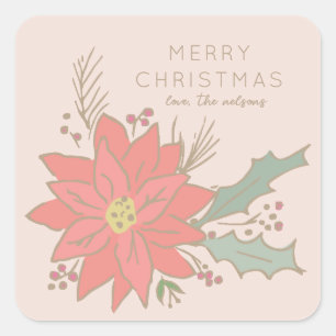 Pegatina Cuadrada Ataques y pancartas de Poinsettia