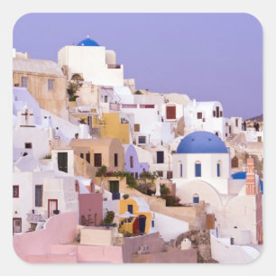 Pegatina Cuadrada Atardecer al óleo, Santorini 2